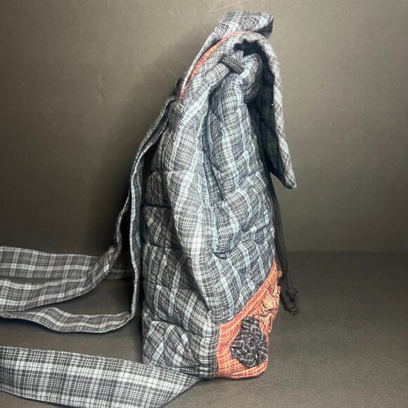 Irene's Quilts Rare Blue & Red Quilted Applique Fabric Medium Size Backpack 12" - Picture 6 of 10